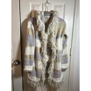 Knox Rose Soft Blanket Fringe Open Hooded Cardigan Women's Size S